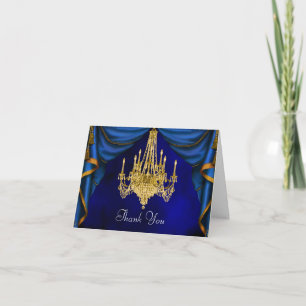 Royal Navy Blue Gold Chandelier Thank You Cards