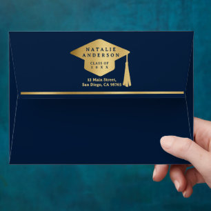 Royal Navy Blue Gold Graduate Hat Graduation Party Envelope