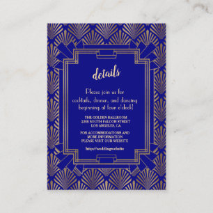 Royal Navy Blue Gold Great Gatsby Art Deco Wedding Enclosure Card