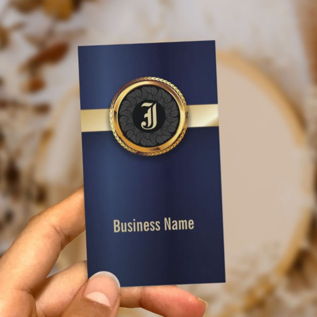 Royal Navy Blue & Gold Label Business Card (Creator Uploaded)