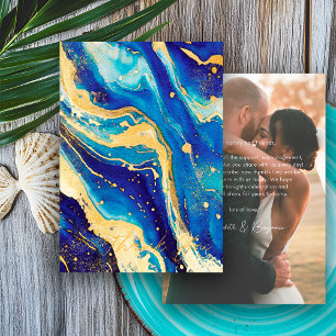 Royal Navy Blue Gold Personalised Photo Wedding Thank You Card