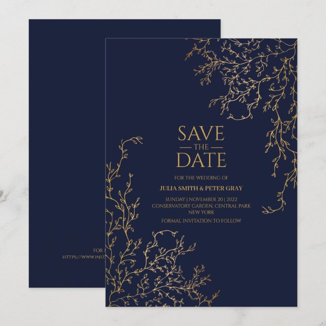 Royal Navy-Blue & Gold Save The Date Wedding Invitation (Front/Back)