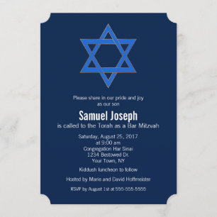 Royal Navy Blue Gold Star of David Bar Mitzvah Invitation