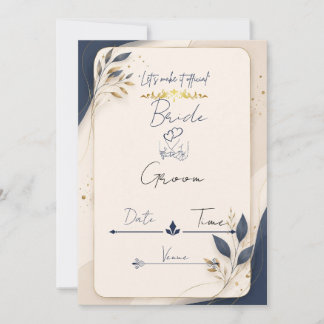 Royal Navy Blue & Gold Wedding Invitation Card | N