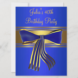 Royal Navy Blue Gold Womans 40th Birthday Party Invitation