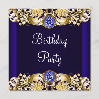 Royal Navy Blue Gold Womans Birthday Party Invitation