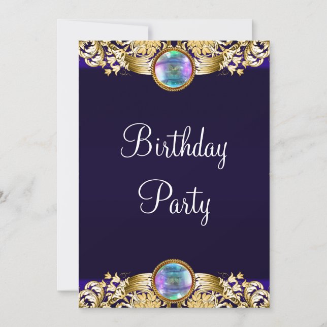 Royal Navy Blue Gold Womans Birthday Party Invitation (Front)