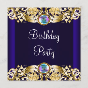 Royal Navy Blue Gold Womans Birthday Party Invitation