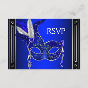 Royal Navy Blue Mask Masquerade Party RSVP Card
