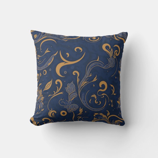 Royal Navy blue orange paisley simple  Cushion (Front)