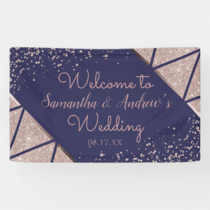 Royal Navy Blue Rose Gold Confetti Glitter Wedding Banner