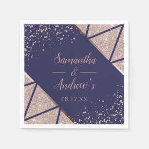 Royal Navy Blue Rose Gold Confetti Glitter Wedding Napkin