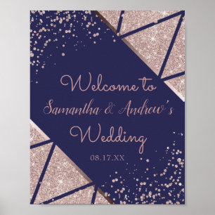 Royal Navy Blue Rose Gold Confetti Glitter Wedding Poster