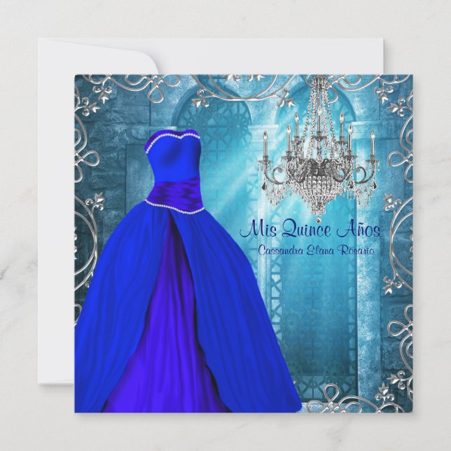 Royal Navy Blue White Quinceanera Invitation (Front)