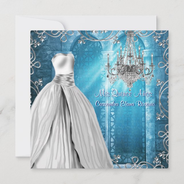 Royal Navy Blue White Quinceanera Invitation (Front)