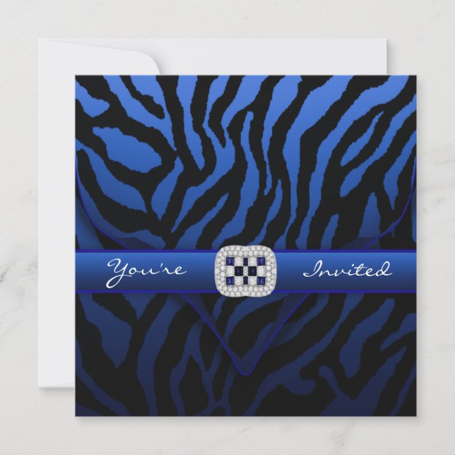 Royal Navy Blue Zebra Party Invitation (Front)
