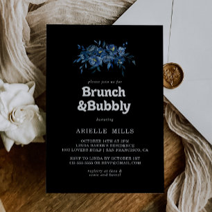 Royal Navy Floral Brunch and Bubbly Bridal Shower  Invitation