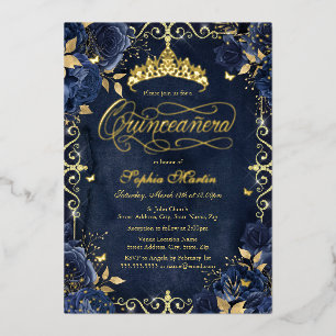 Royal Navy Gold Butterfly Rose Quinceanera