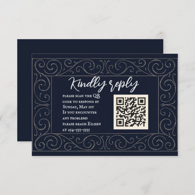 Royal Navy QR Code Wedding RSVP Card (Front/Back)