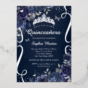 Royal Navy Scroll Floral Butterfly Quinceanera