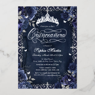 Royal Navy Silver Butterfly Rose Quinceanera