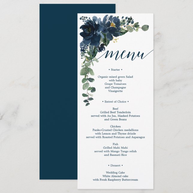 Royal Navy Wedding Menu Cards Table Decor (Front/Back)