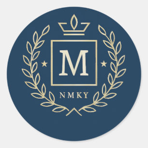 "Royal NMKY Emblem – Monogram M Crest Design" Classic Round Sticker