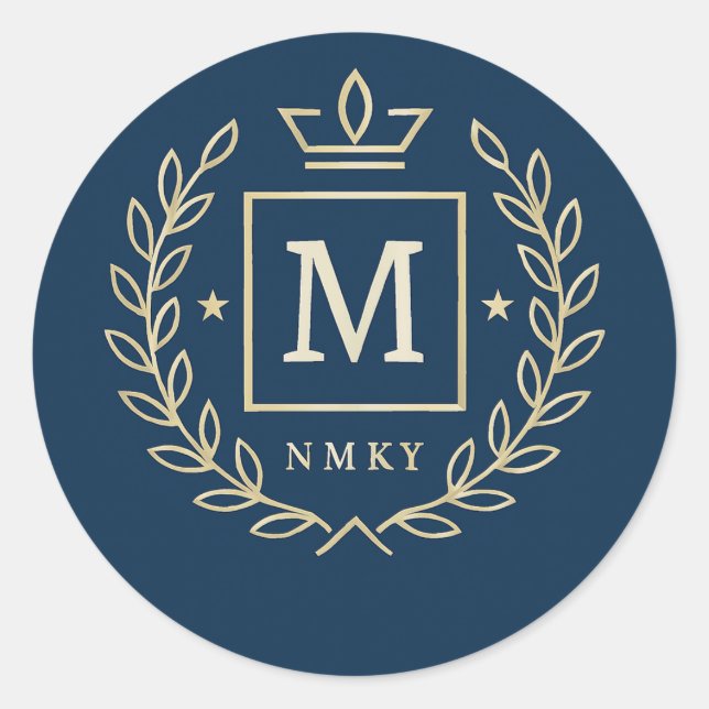 "Royal NMKY Emblem – Monogram M Crest Design" Classic Round Sticker (Front)