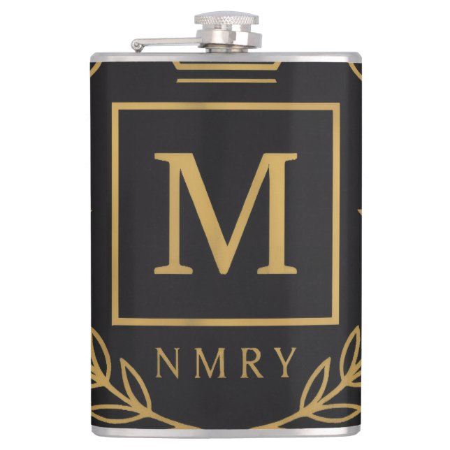 "Royal NMKY Emblem – Monogram M Crest Design" Hip Flask (Front)