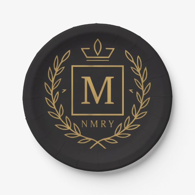 "Royal NMKY Emblem – Monogram M Crest Design" Paper Plate (Front)