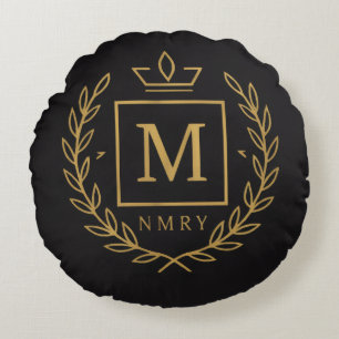 "Royal NMKY Emblem – Monogram M Crest Design" Round Cushion