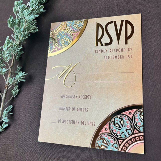 Royal Nouveau Real Gold Foil RSVP Invitation Postcard (Creator Uploaded)