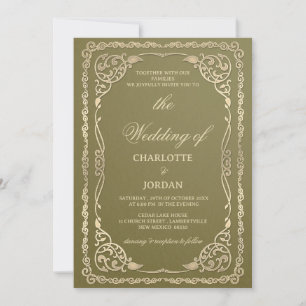 Royal Olive Green and Gold Wedding  Invitation