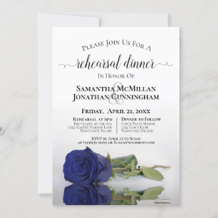 Royal or Navy Blue Rose Wedding Rehearsal Dinner Invitation