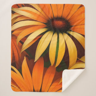 Royal Orange Coneflowers Sherpa Blanket