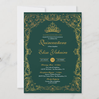 Royal Ornament Emerald Green Fancy Elegant Quince Invitation