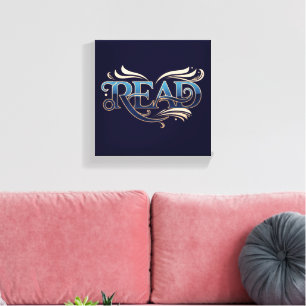 Royal Ornate Blue & Gold "READ" Masterpiece Canvas Print