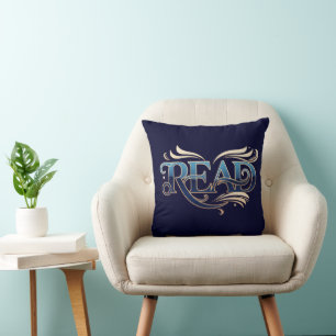 Royal Ornate Blue & Gold "READ" Masterpiece Cushion