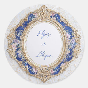 Royal Oval Victorian Floral Wedding Sticker