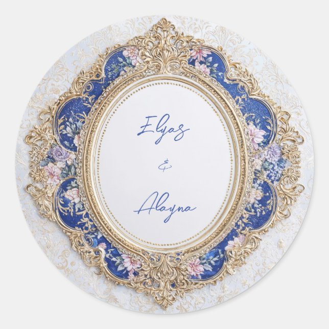 Royal Oval Victorian Floral Wedding Sticker (Front)
