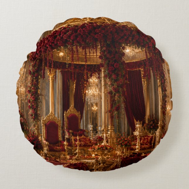 Royal Palace Burgundy Round Pillow (Front)