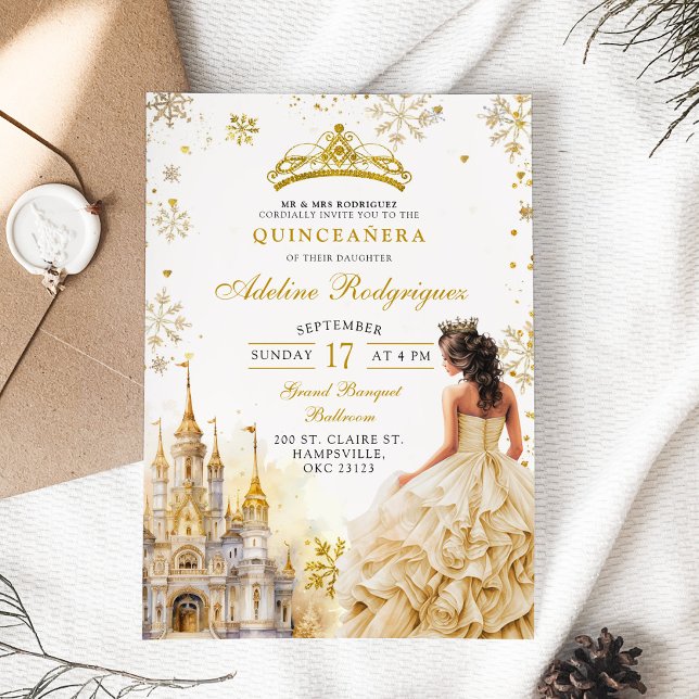 Royal Palace Gold Champagne Quinceanera Birthday Invitation (Creator Uploaded)