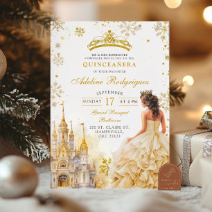 Royal Palace Gold Champagne Quinceanera Birthday Invitation