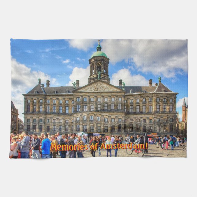 Royal Palace in Dam Square, Memories of Amsterdam Tea Towel (Horizontal)