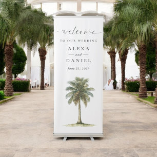 Royal Palm Tree Tropical Wedding Welcome Retractable Banner