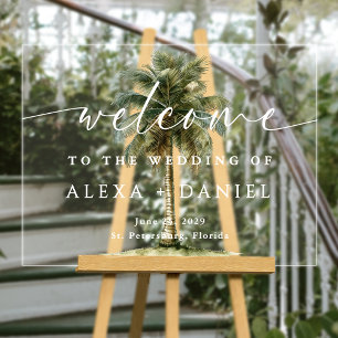 Royal Palm Tropical Wedding Welcome Acrylic Sign