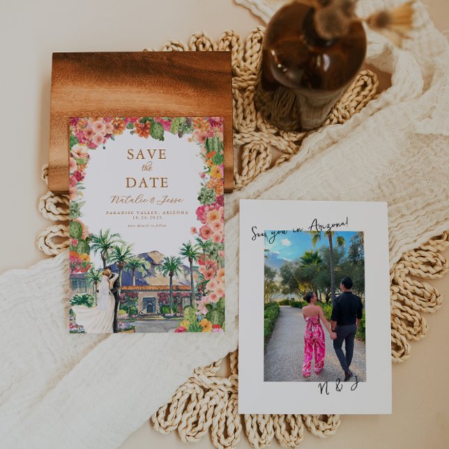 Royal Palms Bespoke Illustrated Venue Wedding Save The Date (Creator Uploaded)