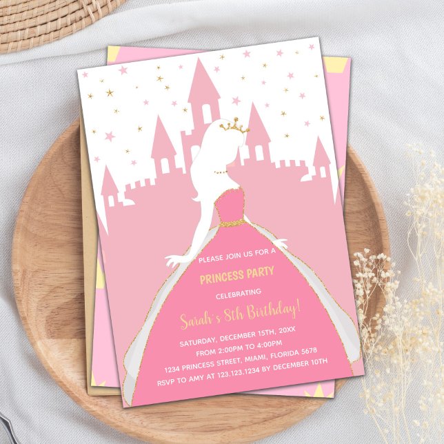 Royal Party Card for Girls (Pink Princess Birthday Invitations)