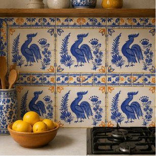 Royal Peacock Bird and Floral Mediterranean Tile