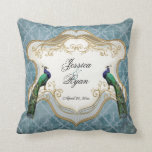 Royal Peacock Blue Personalised Anniversary Pillow<br><div class="desc">In some cultures the peacock is regarded as a guardian of royalty, in others it represents kindness, compassion and eternal life. This beautiful bird is a perfect symbol for marriage and new beginnings. A great gift idea for the bridal shower, and also works well for an anniversary gift! See our...</div>